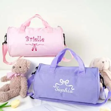 MT WORLD Toddler Dance Bag for Girls Personalized Overnight Duffle Bag for Kids Waterproof Monogram Ballet Shoes Bag Ballerina Duffle Bag Gift