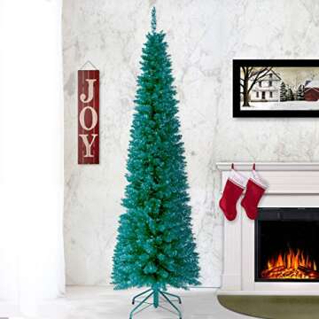 National Tree Company Artificial Christmas Tree, Turquoise Tinsel, Includes Stand, 6 feet
