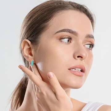 Simulated Turquoise Huggie Earrings Rhinestone Small Gold Hoop Earrings for Women Lucky Blue Boho Beaded Unique Gifts Hoop hypoallergenic Thin Earrings… (Turquoise)…