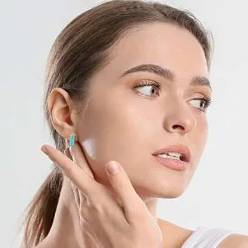 Simulated Turquoise Huggie Earrings Rhinestone Small Gold Hoop Earrings for Women Lucky Blue Boho Beaded Unique Gifts Hoop hypoallergenic Thin Earrings… (Turquoise)…