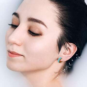 Simulated Turquoise Huggie Earrings Rhinestone Small Gold Hoop Earrings for Women Lucky Blue Boho Beaded Unique Gifts Hoop hypoallergenic Thin Earrings… (Turquoise)…