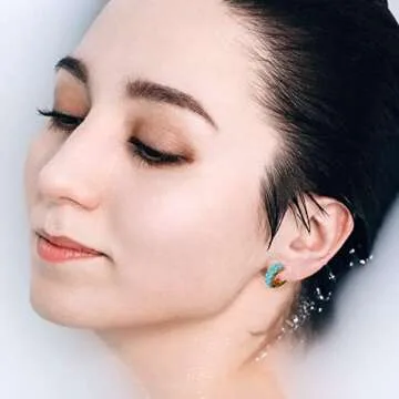 Simulated Turquoise Huggie Earrings Rhinestone Small Gold Hoop Earrings for Women Lucky Blue Boho Beaded Unique Gifts Hoop hypoallergenic Thin Earrings… (Turquoise)…