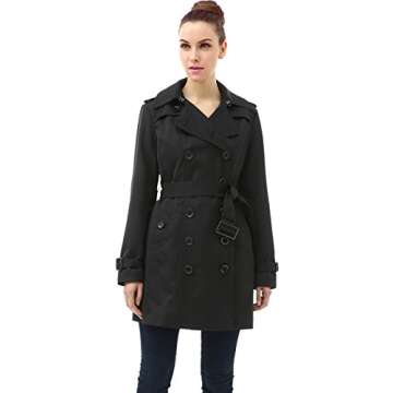 BGSD Women's Leah Waterproof Hooded Mid Length Trench Coat - Black (Medium)