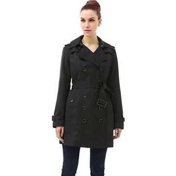 BGSD Women's Leah Waterproof Hooded Mid Length Trench Coat - Black (Medium)