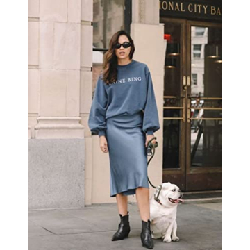 Elegant Zeagoo Satin High Waist Midi Skirt in Clear Blue