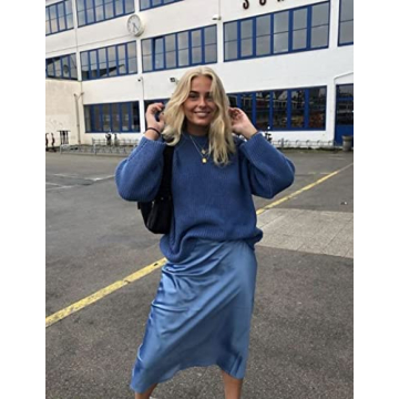 Elegant Zeagoo Satin High Waist Midi Skirt in Clear Blue