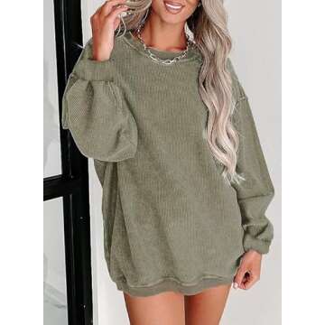 Women's Crewneck Oversized Corduroy Corded Sweatshirt Casual Long Sleeve Trendy Pullover Comfy Tops(...