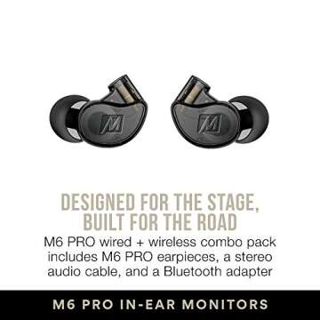 MEE audio M6 PRO Musicians' In-Ear Monitors Wired + Wireless Combo Pack: Includes Stereo Audio Cable and Bluetooth Audio Adapter (Black) (CMB-M6PROBT-BK)