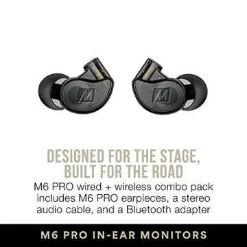 MEE audio M6 PRO Musicians' In-Ear Monitors Wired + Wireless Combo Pack: Includes Stereo Audio Cable and Bluetooth Audio Adapter (Black) (CMB-M6PROBT-BK)
