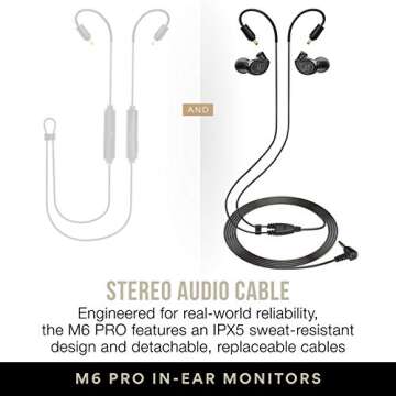 MEE audio M6 PRO Musicians' In-Ear Monitors Wired + Wireless Combo Pack: Includes Stereo Audio Cable and Bluetooth Audio Adapter (Black) (CMB-M6PROBT-BK)