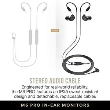 MEE audio M6 PRO Musicians' In-Ear Monitors Wired + Wireless Combo Pack: Includes Stereo Audio Cable and Bluetooth Audio Adapter (Black) (CMB-M6PROBT-BK)