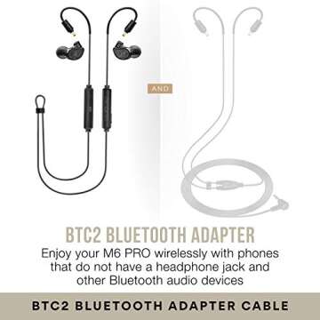 MEE audio M6 PRO Musicians' In-Ear Monitors Wired + Wireless Combo Pack: Includes Stereo Audio Cable and Bluetooth Audio Adapter (Black) (CMB-M6PROBT-BK)