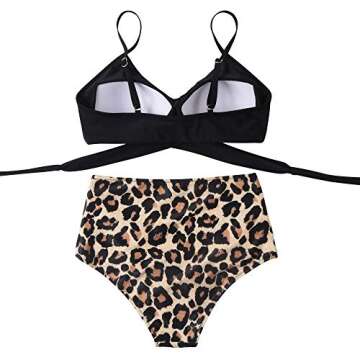 RUUHEE Women Criss Cross High Waisted String Floral Printed 2 Piece Bathing Suits (M(US Size 6-8), Leopard Printed)