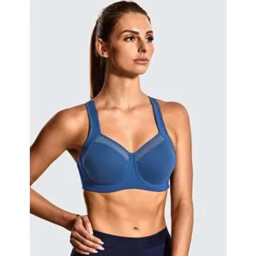 SYROKAN High Impact Sports Bra for High Support Unlined Workout in Midnight Blue 38DD