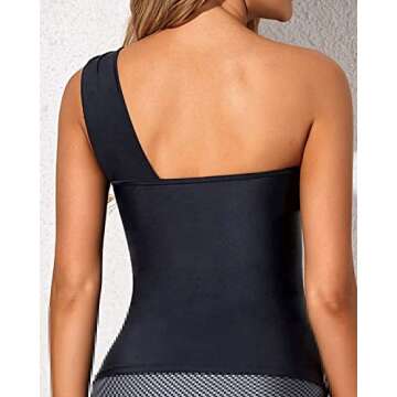 Tempt Me Women Black Tankini Top Swim Tops Ruched One Shoulder Bathing Suit Swimsuit Tops Only M