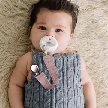 Itzy Ritzy Linen Pacifier Clips; Fabric Pacifier Strap with Clip Keeps Pacifiers & Teethers in Place; Includes Universal Attachment Clip and Loop; 2-Pack of Pink and Pink Stripe