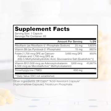 Methyl B Complete - 60 Vegetable Capsules | Optimal Methylation Support Supplement with Quatrefolic ...