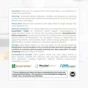 Methyl B Complete - 60 Vegetable Capsules | Optimal Methylation Support Supplement with Quatrefolic 5-MTHF (Active folate), Methylcobalamin (Active B12), B2, B6, and TMG | Pharmaceutical Grade