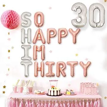 30th Birthday Balloons Funny 30th Birthday Decorations for her-So Happy IM Thirty Balloon Banner, Dirty 30 Birthday Party Supplies (Rose Gold)