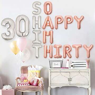 30th Birthday Balloons Funny 30th Birthday Decorations for her-So Happy IM Thirty Balloon Banner, Dirty 30 Birthday Party Supplies (Rose Gold)