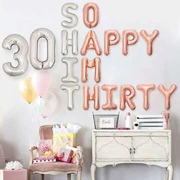30th Birthday Balloons Funny 30th Birthday Decorations for her-So Happy IM Thirty Balloon Banner, Dirty 30 Birthday Party Supplies (Rose Gold)