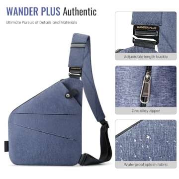 WANDER PLUS® Anti Theft Crossbody Travel Bag for Women Men, Multi-Pocket Crossbody Bag, Slim Sling Bag with Adjustable Strap, Blue