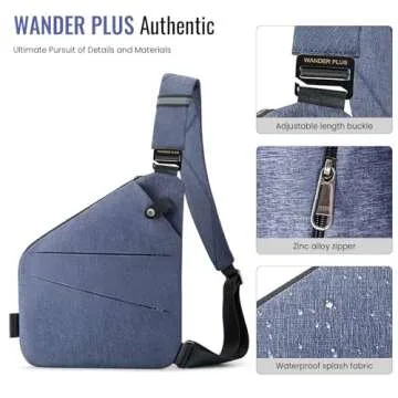 WANDER PLUS® Anti Theft Crossbody Travel Bag for Women Men, Multi-Pocket Crossbody Bag, Slim Sling Bag with Adjustable Strap, Blue