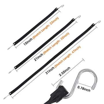 XSTRAP STANDARD Multiple Size Natural Rubber Tarp Bungee Straps Tie Down Cords with S Hooks Heavy Duty Ideal for Securing Tarps - 20 Pack