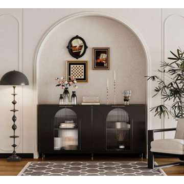 HMFULE 59.8'' Modern Storage Sideboard with Glass Doors