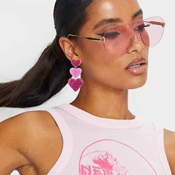 Pink Heart Earrings for Concerts and Special Events