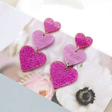 Pink Heart Earrings for Concerts and Special Events