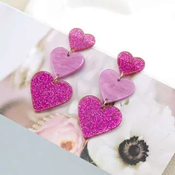 Pink Heart Earrings for Concerts and Special Events