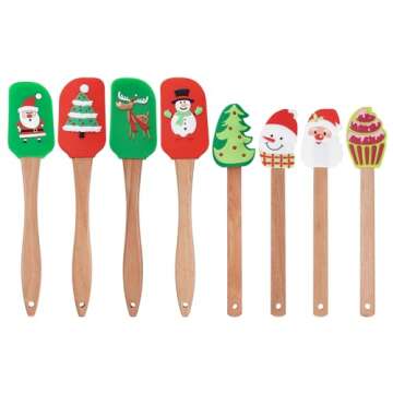 8Pcs Christmas Silicone Spatulas with Wooden Handles for Baking