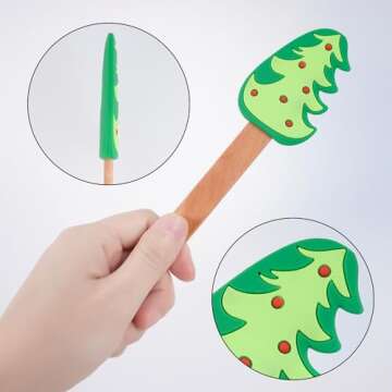 8Pcs Christmas Silicone Spatulas with Wooden Handles for Baking