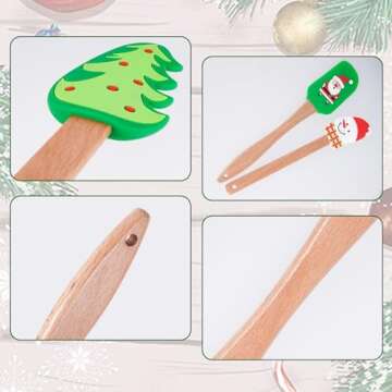 8Pcs Christmas Silicone Spatulas with Wooden Handles for Baking