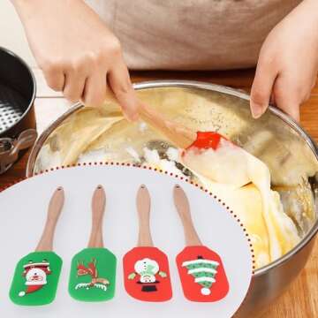8Pcs Christmas Silicone Spatulas with Wooden Handles for Baking