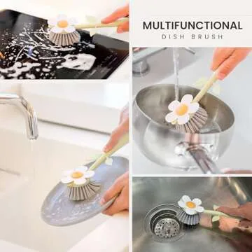Charming Daisy-Shaped Dish Brush with Holder for Your Kitchen