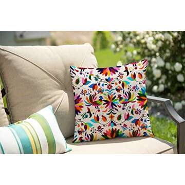Solekla Mexican Otomi FlowerThrow Pillow Cover Boho Colorful Bird Bright Decorative Pillow Case Cotton Linen Cushion Cover Decor 18x18 Inch Pillowcase for Home