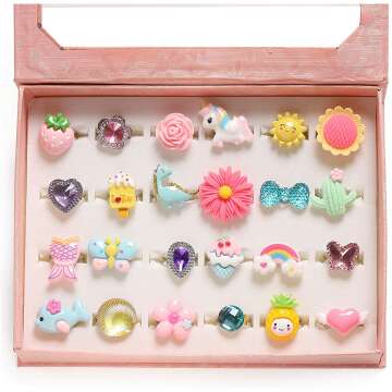Adjustable Little Girl Jewel Rings - 24 Set