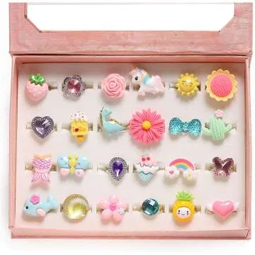 PinkSheep Adjustable Jewel Rings for Little Girls - 24 Rings Set