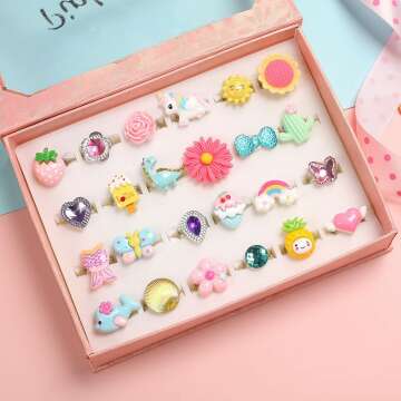 Adjustable Little Girl Jewel Rings - 24 Set