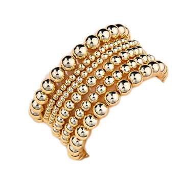 COLORFUL BLING Women Multilayer Temperament Imitated Pearl Stackable Strand Bracelets Beaded Seed Heart Rhinestone Crystal Stretch Bracelet Wedding Wrist Jewelry (bead gold)