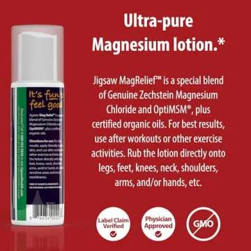 Jigsaw Health MagRelief | Ultra Pure Magnesium Lotion | With Zechstein Magnesium Chloride and OptiMSM® | Fragrance Free 5 Ounces