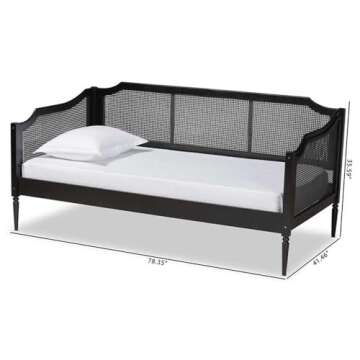 Baxton Studio Hancock Mid-Century Modern Charcoal Finished Wood and Synthetic Rattan Twin Size Daybed