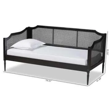 Baxton Studio Hancock Mid-Century Modern Charcoal Finished Wood and Synthetic Rattan Twin Size Daybed