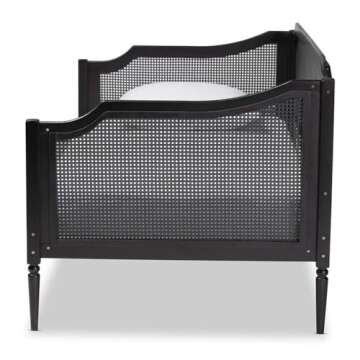 Baxton Studio Hancock Mid-Century Modern Charcoal Finished Wood and Synthetic Rattan Twin Size Daybed