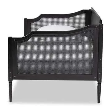 Baxton Studio Hancock Mid-Century Modern Charcoal Finished Wood and Synthetic Rattan Twin Size Daybed