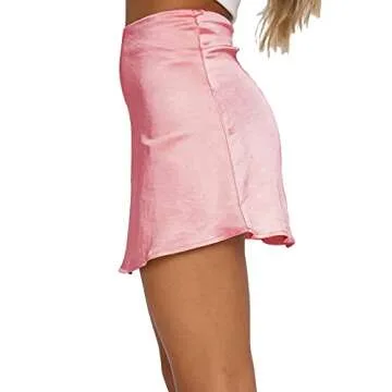 LYANER Women's Satin Silk High Waist Mini Skirt