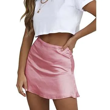 LYANER Women's Satin Silk High Waist Mini Skirt