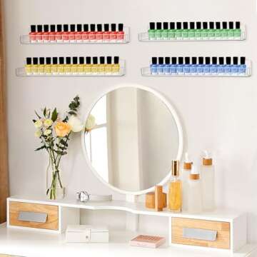 AumVum 6 Pack Nail Polish Organizer Wall Mounted Shelf with Removable Anti-Slip End Inserts, Paint R...